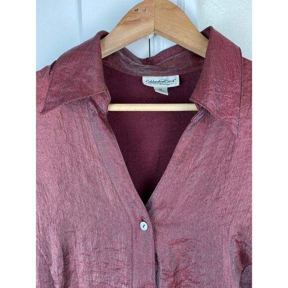 Coldwater Creek Women's 1X Shimmery Red Rayon Blend Button Up Shirt - Picture 3 of 8